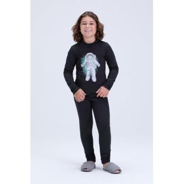 Imagem de Conjunto Térmico Infantil Masculino Brilha no Escuro Astronauta Preto 