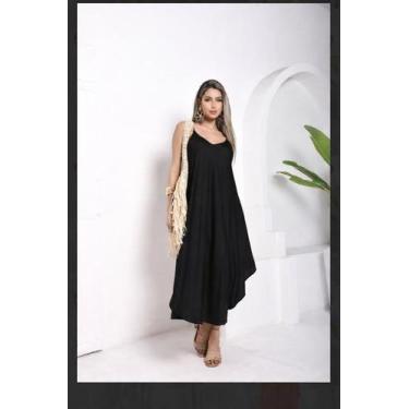 Imagem de Vestido Midi Indiano Trapézio Estampa Lisa Cor:PretoTamanho:GG - Deeya