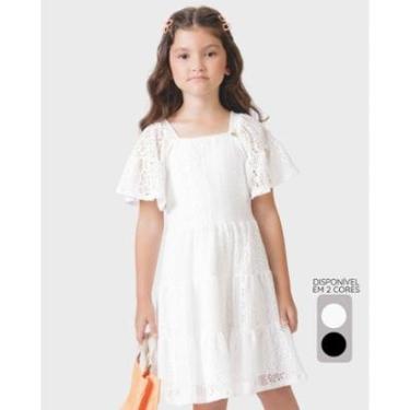 Imagem de Vestido menina malha crepe com plaquinha verão leve fofo - Branco e Preto - Menina 4 a 14 anos-Feminino