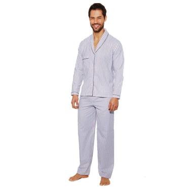Imagem de Pijama Masculino Longo Aberto Listrado 100% Algodão Cordonê PL920