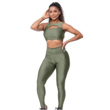 Imagem de Conjunto Fitness Feminino Cós Alto Texturizado Alta Compressão Poliami