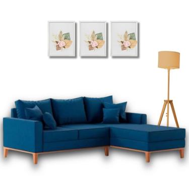 Imagem de Sofá Beny com Chaise Direita, 2,00x1,40m, 3 Lugares, Linho, Base em Madeira.