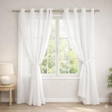 Imagem de Cortina Decorativa Voil Gaze Linho Com Forro 4 Metros x 2,60m Ilhós Cr