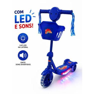 Imagem de Patinete Infantil Musical Com LED Cestinha 3 Rodas Multmaxx, Azul