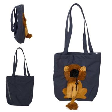 Imagem de Bolsa de Transporte para Pets AB Mídia BSL3905 Cães e Gatos Náilon Estampa Leão Cinza