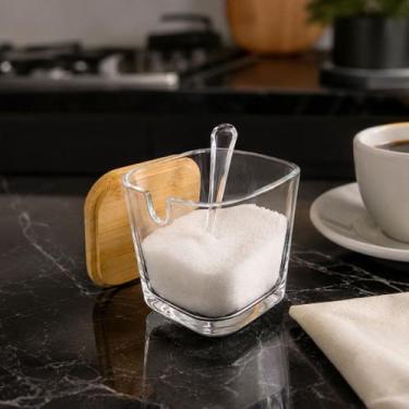 Imagem de Açucareiro Monaco de Cristal 300ml c/ Colher e Tampa Madeira - Hauskra