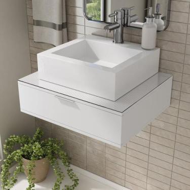 Imagem de Bancada Blu 60cm com Vidro com Rasgo e Cuba Quadrato Branco Bumi