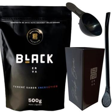 Imagem de Kit Para Tereré Black Erva Mate 500g + Copo Cuia Quadrado Acrílico + B