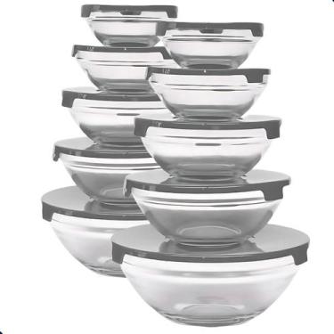 Imagem de Conjunto 10 Potes Tigelas Vasilhas Bowls Em Vidro Com Tampa - Thika, C