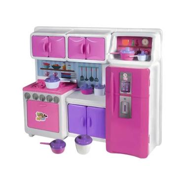 Imagem de Mini Cozinha Infantil Cozinha Cristal com Fogão Geladeira Forno Armários e Panelinhas Rosa Lua de Cristal