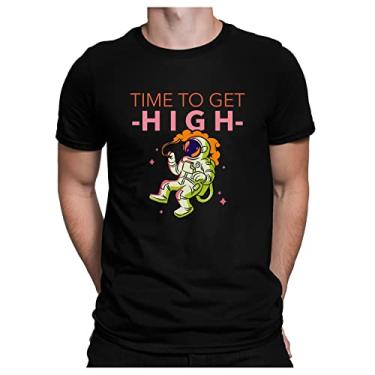 Imagem de Camiseta Cannabis Maconha - Time To Get High - Weed - Erva - Camisa Divertida e Engraçada (Azul Escuro, G)
