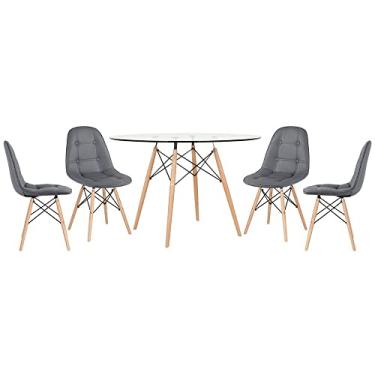 Imagem de Loft7, Mesa Eames com tampo de vidro 120 cm + 4 cadeiras estofadas Eiffel Botonê Cinza escuro