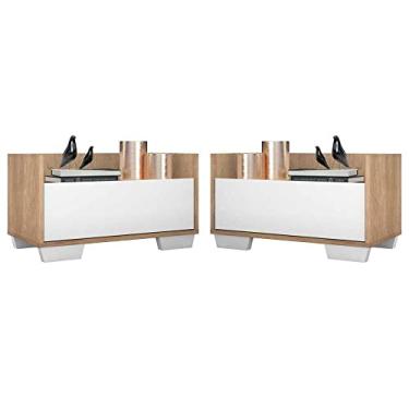Imagem de Kit c/ 2 Mesas de Cabeceira 80 cm c/Pés Quadrados Multimóveis Rustic/branco