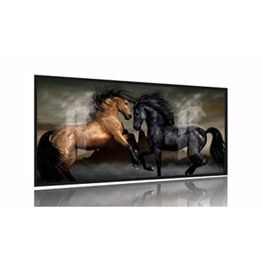 Imagem de Quadros Decorativos Cavalos Marrom 130x60 Moldura Preta 2x2