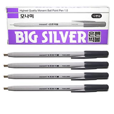 Imagem de Caneta esferográfica X12 Monami grande, prata, tecido, couro para corte – 1,0 mm – Tinta prata – Pacote com 12 canetas