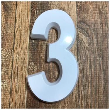 Imagem de Número Residencial 3 Branco 3d 14cm De Altura