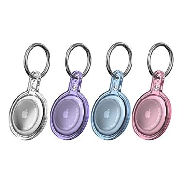 Imagem de Pacote com 4 capas para Apple Airtag Tracker, chaveiro de etiquetas de ar para animais de estimação, chaveiro Airtag para mochila de cães, porta-malas de 360 graus com cobertura total