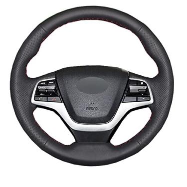 Imagem de JEZOE Capa de volante de costura manual de couro, para Hyundai Elantra 4 2016-2019 Solaris 2017-2019 Accent 2018-2019 Acessórios do carro