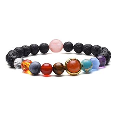 Imagem de Jovivi Pulseira do Sistema Solar Universo Galáxia Os Nove Planetas Pedra Natural Lava Rock Beads Pulseira Difusor de Óleo Essencial para Presentes Mulheres Homens
