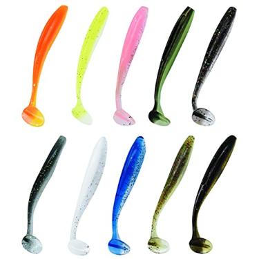 Imagem de Iscas macias de pesca, kit de iscas de plástico macio com caixa para pesca, truta, peixe, água salgada/doce, 10 cores mistas
