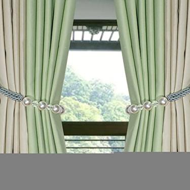Imagem de Acessórios de atadura de pérolas para cortinas de pérolas Suporte de cortinas fivela corda para decoração de casa, azul claro, 2 peças