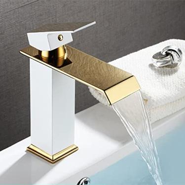 Imagem de Torneira de bacia de cachoeira montada no convés Torneira de pia de banheiro preto ouro ouro frio e quente torneira misturadora vaso de vaidade torneiras de latão, branco curto
