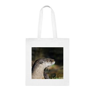Imagem de Sacola Lontra Canadensis Northern River, Lontra Canadensis, presente de lontra, bolsa de ombro, bolsas reutilizáveis, ideia de presente de cesta de Natal de aniversário, Branco