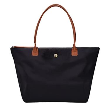 Imagem de Bolsa de ombro feminina GM LIKKIE, bolsa de mão superior de nylon, bolsa Hobo dobrável para fim de semana (preto 2)