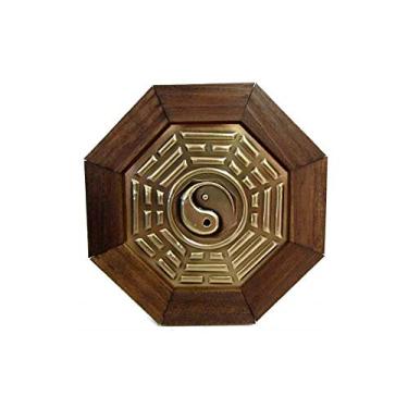 Imagem de Quadro Oitavado Feng Shui Baguá do Céu Posterior Yin Yang Moldura Madeira Escura - 13cm