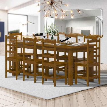 Imagem de Mesa De Jantar Com 8 Cadeiras Madeira Maciça 200cm Imbuia Pérola Nemargi