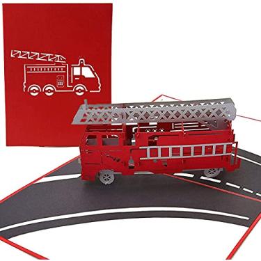 Imagem de PopLife Cartão de Dia dos Pais Pop Up 3D Motor de Bombeiros - Feliz Aniversário, Caminhão de Bombeiros, Presente de Aposentadoria - Para Membro da Tripulação, Pai, Filho, Irmão, Avô, Neto