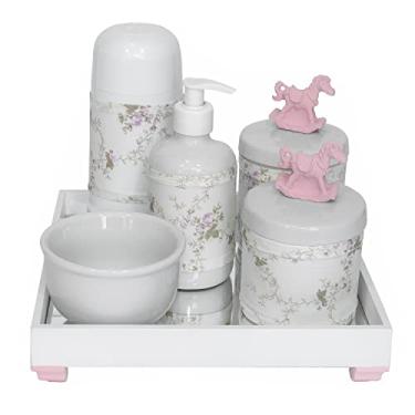 Imagem de Kit Higiene Espelho Completo Porcelanas, Garrafa Pequena e Capa Cavalinho Rosa