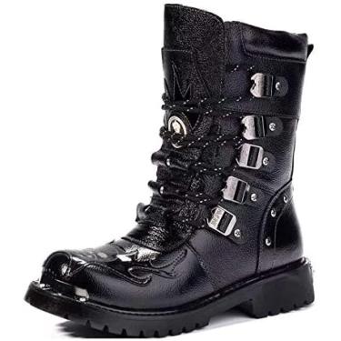 Imagem de Botas De Combate Militares Com Cordões Para Homens Negros, Sapatos De Caminhada Ao Ar Livre De Couro Confortável Antiderrapante, Botas De Motocicleta Resistentes Ao Desgaste, Botas Militares Aboto