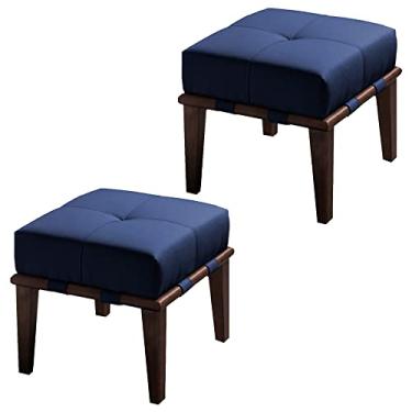 Imagem de Kit 02 Puffs Decorativos 45cm Martínez Veludo Pés Madeira Azul/Imbúia G62 - Gran Belo