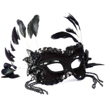 Imagem de Forum Novelties Meia máscara feminina estilo Karneval com contas, Preto, tamanho nico