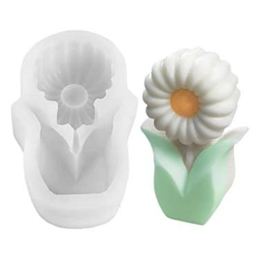 Imagem de vela silicone girassol 3D, fundição escultura flor fofo resina feito à mão cera aroma para fazer velas artesanais faça você mesmo sabonete cera abelha bolo chocolate