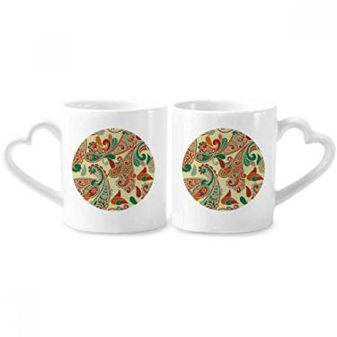 Imagem de Conjunto de canecas de porcelana para casais, estampa abstrata, com ponta de flor, ponta de folha, coração