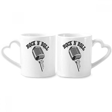 Imagem de Microfone Illustrate Music Padrão Simples Casal Caneca Porcelana Conjunto de Cerâmica Amante Copo Punho Coração
