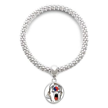Imagem de DIYthinker Pulseira de prata com pingente de cabeça de maquiagem facial com bandeira da Coreia e corrente ajustável, NA, Na