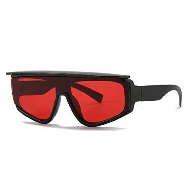 Imagem de Feixe defletor de uma peça único preto branco sungasses para mulheres moda guarda-sol gradiente óculos de sol masculino tons frios, preto vermelho, tamanho único