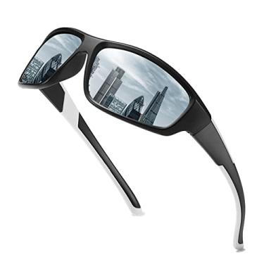 Imagem de FLYRANGOOV Óculos de sol polarizados para homens/mulheres, óculos de sol esportivo UV400, Black White Frame Silver Lens