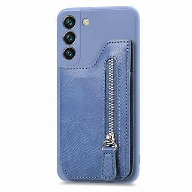 Imagem de Bolsa de couro para cartões de carteira com zíper para Samsung Galaxy S22 Ultra S21 S20 FE Note 20 A73 A53 A52 A23 A33 A32 Bolsa de cartão azul para Galaxy S20FE