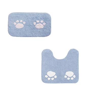 Imagem de Beacon Pet Tapete completo de algodão infantil com garra de gato tapete de banheiro de duas peças em U tapete de porta de banheiro lavável (4060 cm azul)