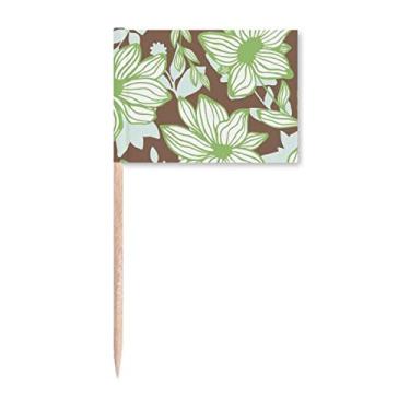 Imagem de Decoração de festa com estampa de flor marrom verde com bandeiras de palito de dente