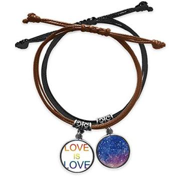 Imagem de DIYthinker Pulseira LGBT com a bandeira do arco-íris Love is Love, corrente de mão, pulseira de couro com céu estrelado