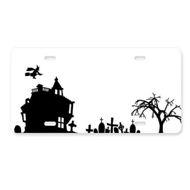Imagem de DIYthinker Placa de licença para decoração de Halloween Happy Ghost Fear da Trees em aço inoxidável