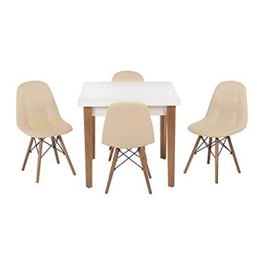 Imagem de Conjunto Mesa de Jantar Luiza 80cm Branca com 4 Cadeiras Botonê - Nude