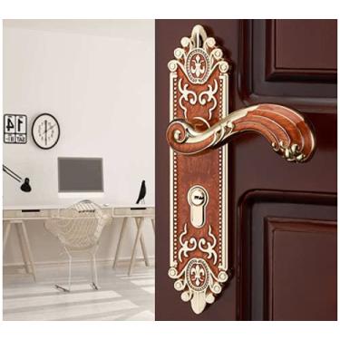 Imagem de Maçaneta da porta de encaixe do quarto vintage mudo Trava de segurança dividida com fechadura silenciosa Móveis para portas internas, vermelho âmbar