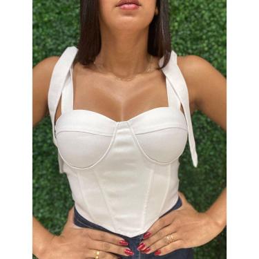 Imagem de Cropped Slim Corselet com Bojo e 4 Alças com Laço Branco