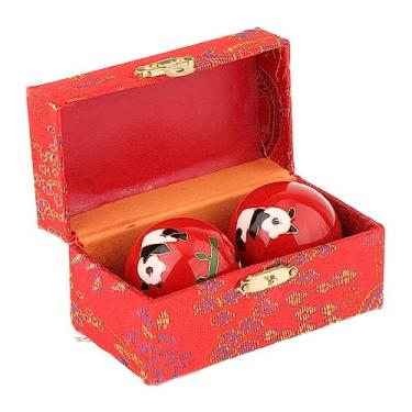 Imagem de Fancyes 2 pçs bolas de massagem para as mãos bolas chinesas com caixa de armazenamento exercitador de fitness durável suave portátil bolas de handebol, panda vermelho